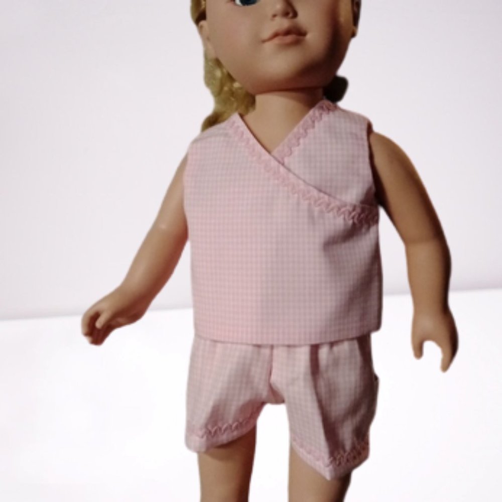 Hand Crafted Pink & White Check Shorts/Top Set for 18" Doll